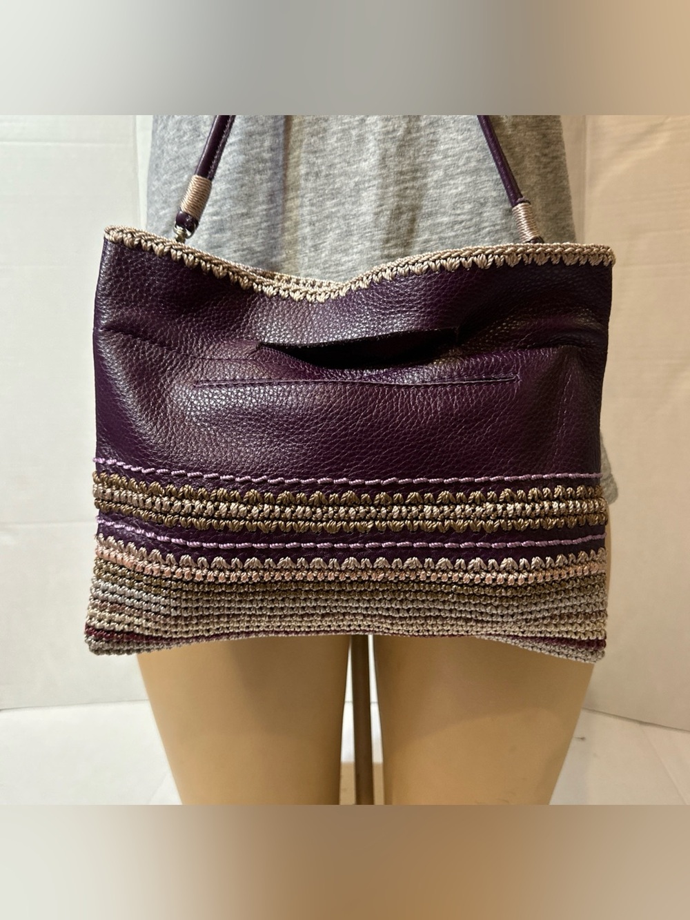 The Sak Leather Crochet Crossbody Bag Handmade Bali Artisan Convertible Clutch